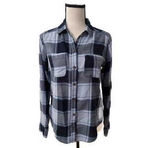 Abercrombie & Fitch Button Down Shirt | Navy Blue Plaid Flannel - Size S